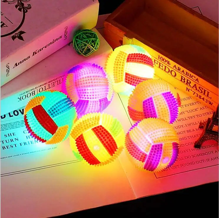 Glowing Bouncy Ball with Whistle Sound Elastic Chew Toy for Dogs Teeth Cleaning Massage Ball Safe Pet Toys Stress Relief Gift‌