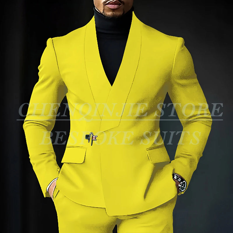 Chic Shawl Lapel Green Suits for Men High Quality Slim Fit Wedding Costume Homme Customized 2 Piece Jacket Pants Outfits Terno