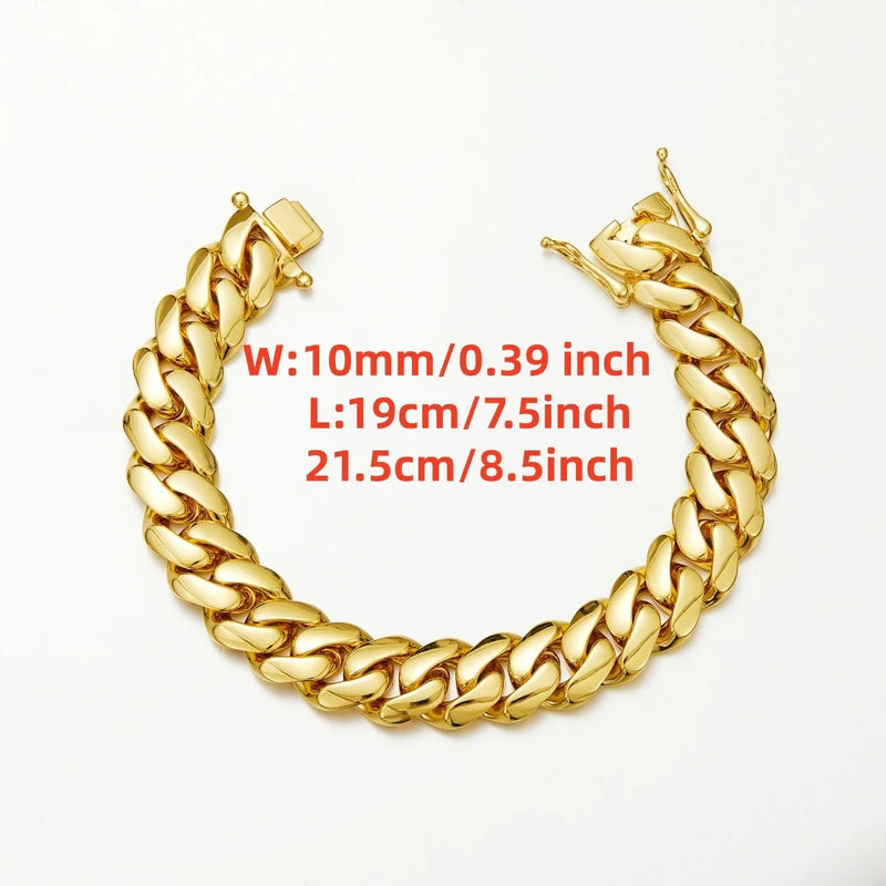 8 - 14mm Punk Rock Stainless Steel Rhombus Cuban MIami Link Chain Bracelets for Men Hip Hop Jewelry Gold - Visuel 4 | SAMAG