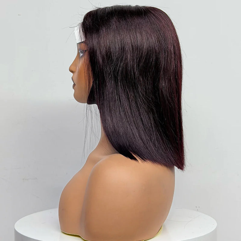 250% Density Bob Straight Human Hair 2X6 Transparent Lace Closure Frontal Human Hair Wigs 100% Human Hair Ginger 99J Colored Wig
