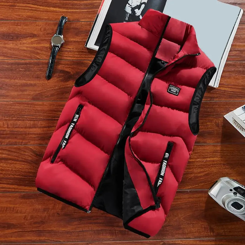 Trend Stand Collar Zipper Men Vests New Stylish Sleeveless Waistcoat Warmth Men Winter Vest Brand Winter Windproof Padded Vest