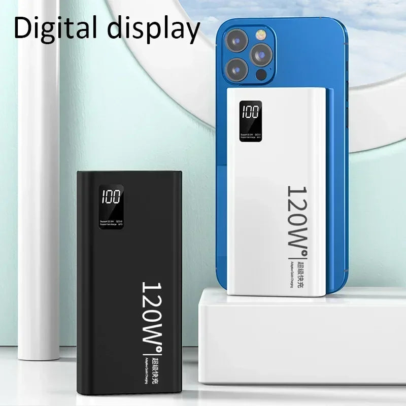 120W 50000mAh Portable Power Bank with LED Display Fast Charging High Capacity Powerbank for iPhone Samsung Huawei