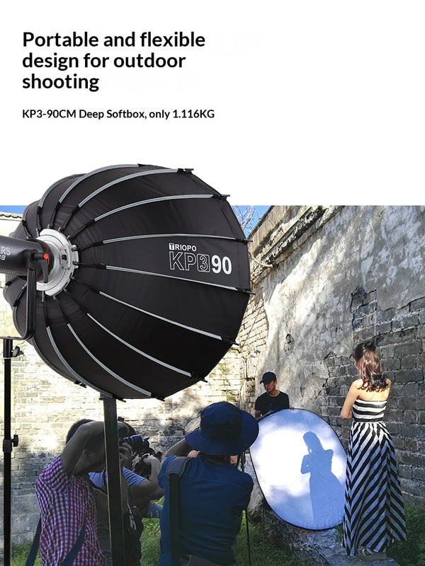 Triopo KP3 Quick Fold Deep Parabolic Softbox 60/90/120cm Bowens Mount Honeycomb Grid Compatible with Godox JINBEI