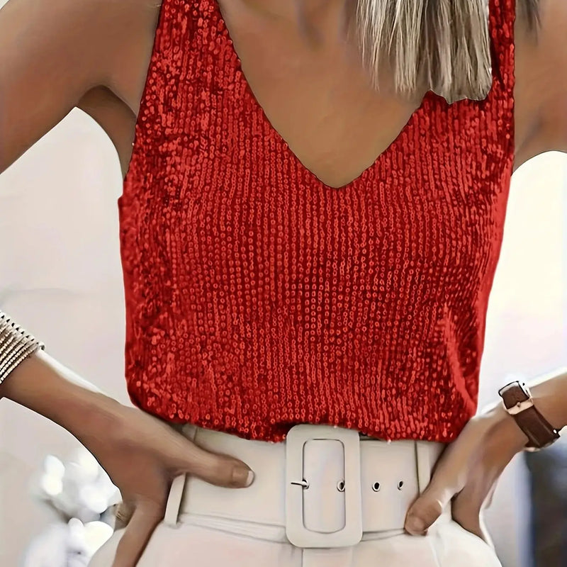 Women Sequin V Neck Tank Top Sleeveless Sparkly Camisole - View 20 | SAMAG