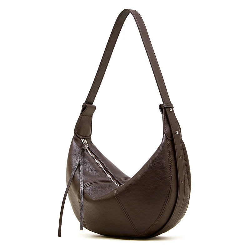BURMINSA Genuine Leather Soft Cowhide Half Moon Hobo Bag Women Shoulder Crossbody Purses Casual Daily Crescent Underarm Handbags
