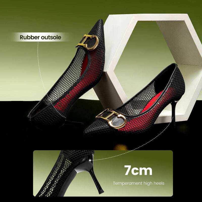 C-H High Heels Red 2026 Spring New Hollow Business Women's Shoes 7cm Red Evening Shoes net