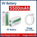 9V 5500mAh 9V battery li-ion Rechargeable battery Micro USB Battery 9v lithium for Multimeter Microphone Toy +USB charging cable