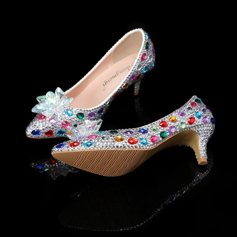 2026 Spring and Autumn New Women's Shoes Pointed High Heels Crystal Diamond Wedding Shoes Banquet Women's Single Shoes