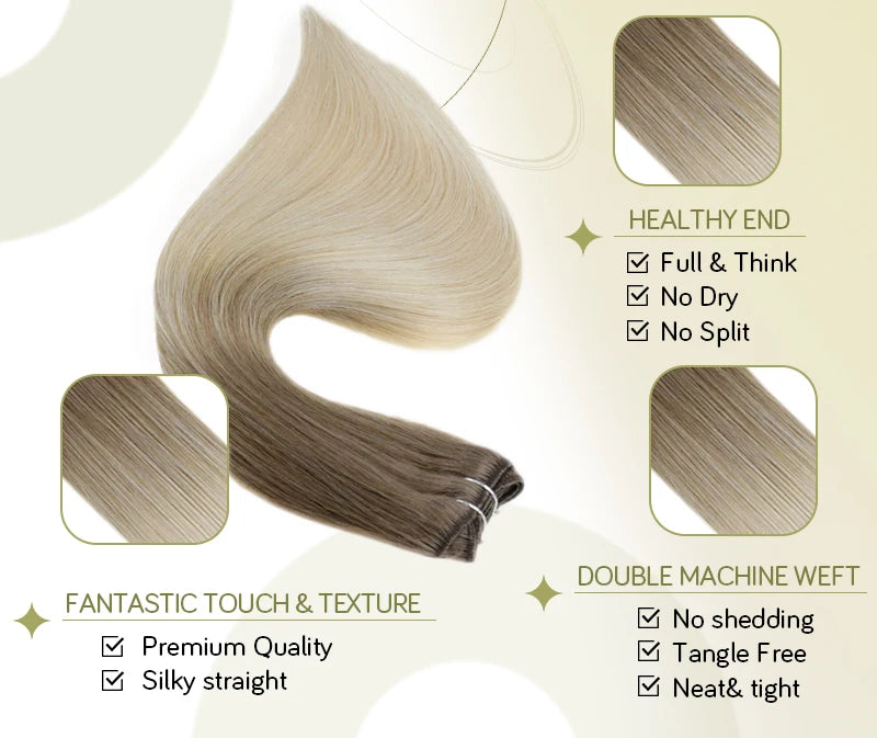 Full Shine Human Hair Weft Extensions Hair Bundles Ombre Blonde Color 100g Sew In Silky Straight Remy Skin Double Weft For Salon