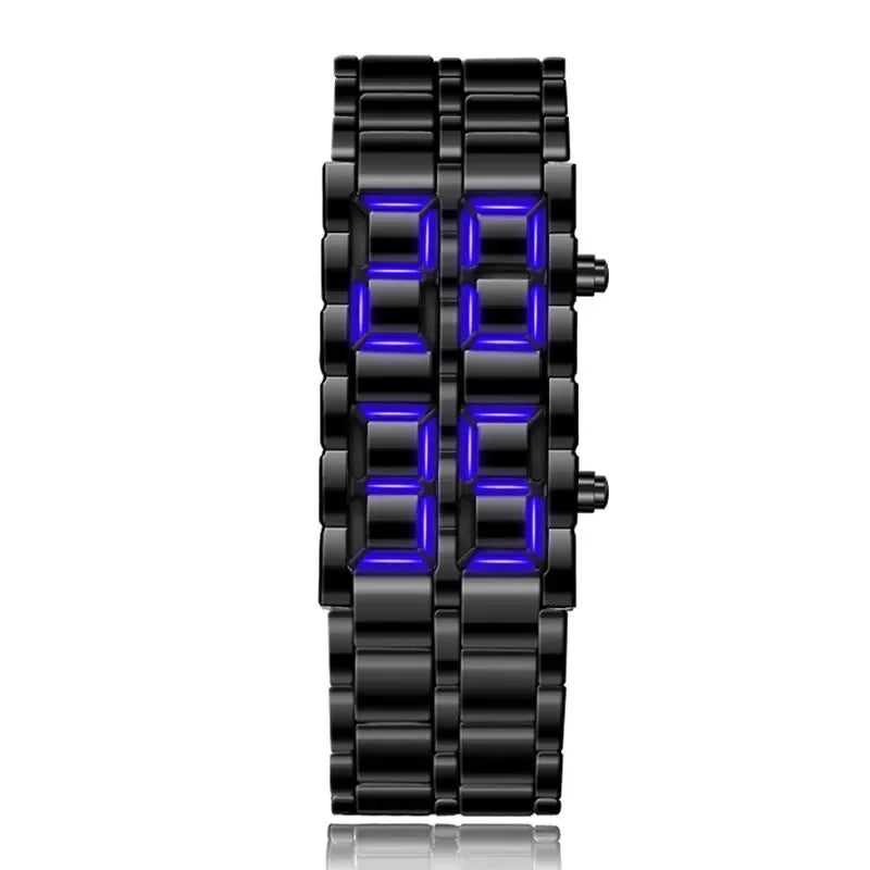 Relógio de pulso digital Lava masculino, metal completo preto, display LED azul, presentes para homem - Visuel 6 | SAMAG