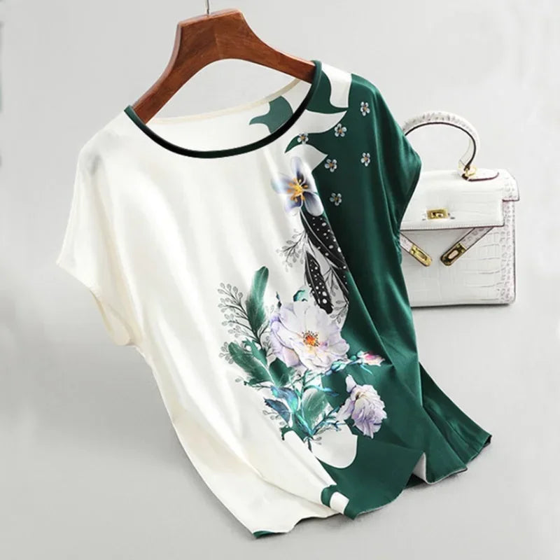 Plus Size Women's Silk Satin Blouse Spring Summer Floral - View 5 | SAMAG