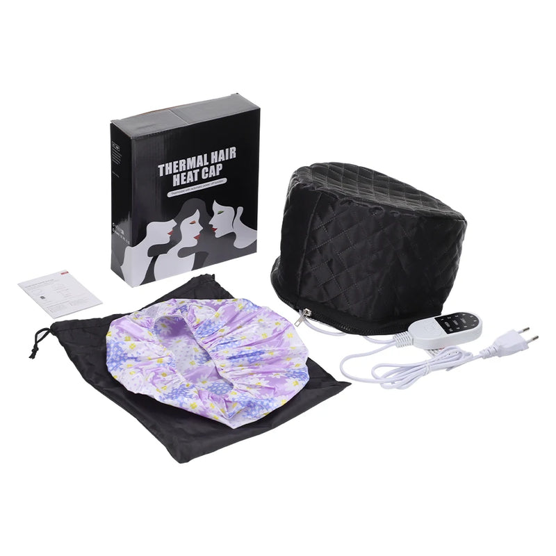 9 Temp 5 Timer PU Leather Hair Steamer Cap Waterproof Thermal Heat Cap for Home Hair Care Styling Tools Hair Care Spa Hat
