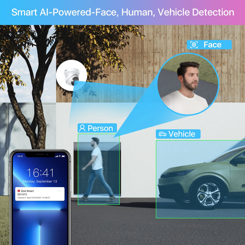 ZOSI 16CH 4K PoE CCTV Security Camera System Person Vehicle Detection 16CH 8MP PoE NVR Recorder 8MP IP Surveillance Cameras Kit