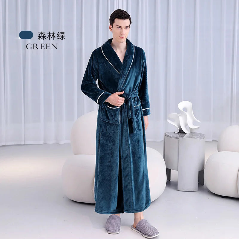 Warm Coral Fleece Kimono Bathrobe Gown Winter Thickened | SAMAG