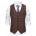 Men's Suit Vests Solid Color Herringbone Suit Waistcoat Business Casual Working Wear Retro Brown Single Breasted Vest for Men