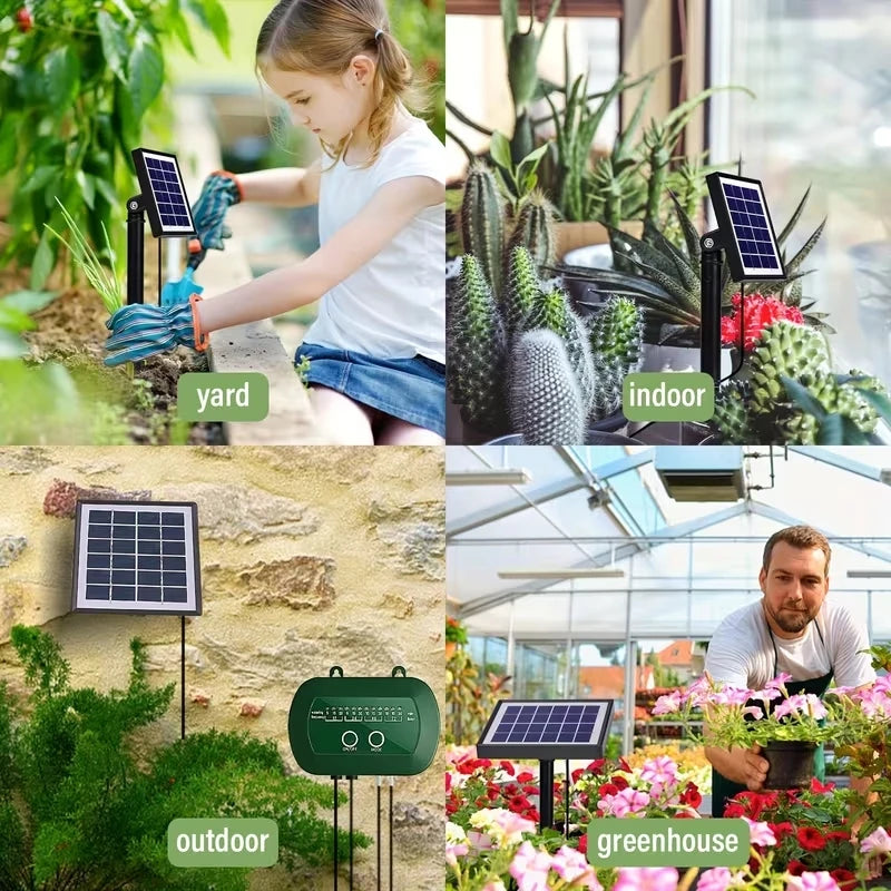Solar Automatic Watering Kit for Garden, Drip Irrigation Watering System with 15 m Watering Hose, Balconies, Flower Pots, Plants