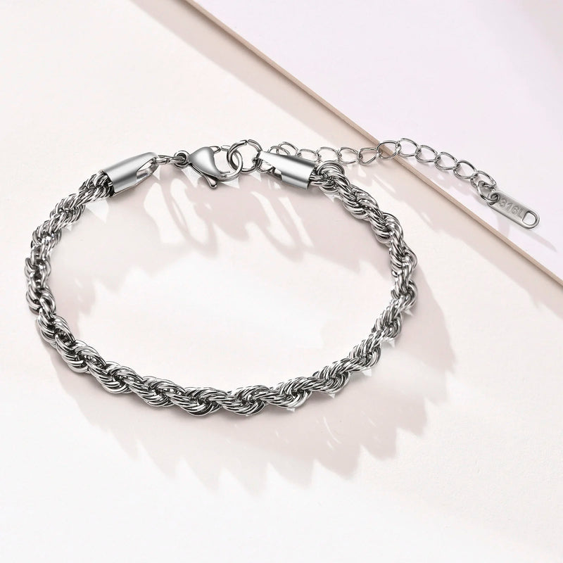 Hip Hop Men's Stainless Steel Rope Chain Bracelets,2/3/4/5mm Gold Color Adjustable Twisted Chain Wristband,Punk Casual Jewelry
