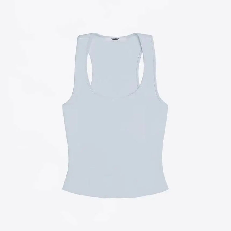 ANK Air Summer Top with Solid Color, Black and White Powder, Wide Shoulder Strap, I-Shaped Tank Top, Women's Sports, Daily Wear