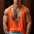 Sexy Deep V Neck Tank Tops Mens Sports Fitness Gyms Camisoles 2025 Spring Summer Casual Solid Color Sleeveless Straps Men Vests
