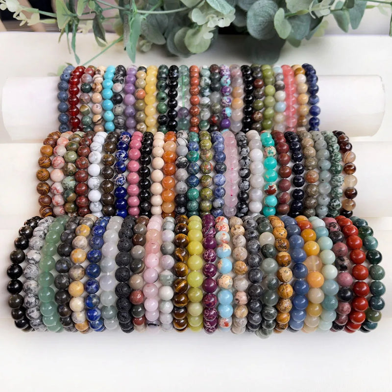 Natural Stone Beads Bracelet For Women Men Agate Crystal Quartzs Aquamarines Jades Jewelry Agates Elastic Bangle Bracelets 6 8mm