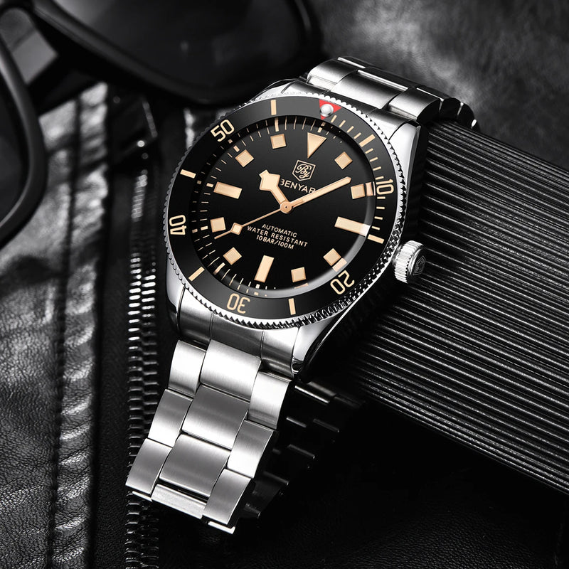 BENYAR 2026 New Men Watches Retro Black Mechanical Automatic luxury watch for men Waterproof Luminous Stainless steel wristwatch