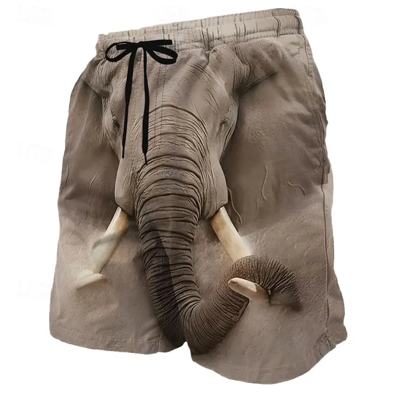 Men's Elephant Animal Print Casual Shorts Mid Waist | SAMAG