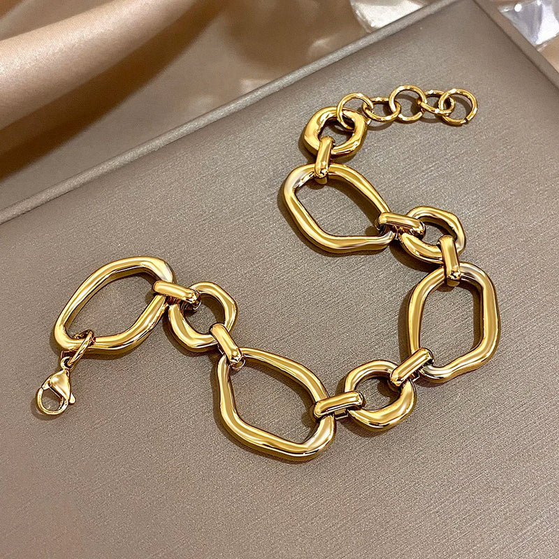 Irregular Geometric Circle Chain Bracelets for Women Fashion Gold Silver Color Stainless Steel Bracelet Waterproof Jewelry