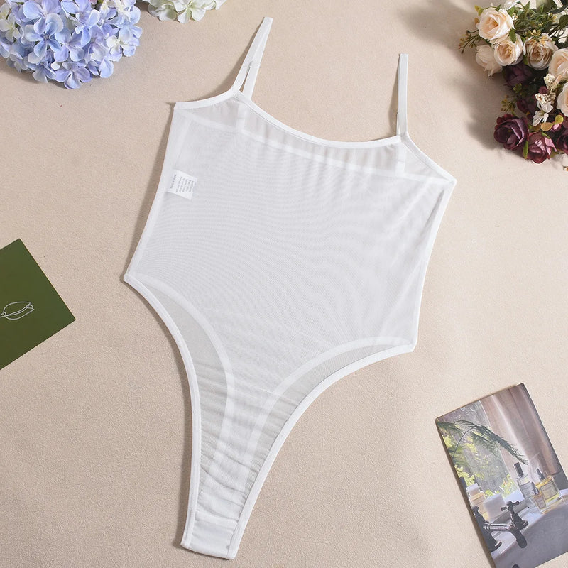 Special Tight-Fitting New Casual Mesh Sexy Bodysuits Erotic Underwear Solid Color Transparent Pure Desire Bodysuits Elegant 55IC