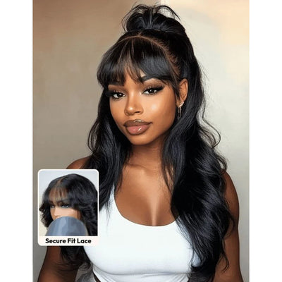 13A Body Wave Human Hair Wig With Bangs Full Machine Made | SAMAG