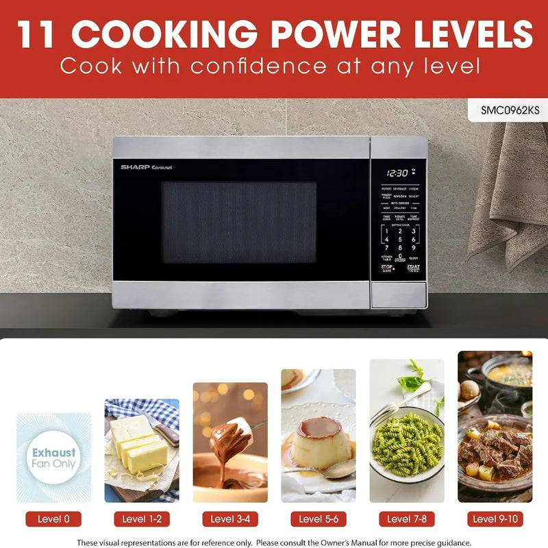 900W 0.9 Cu Ft Countertop Microwave with Turntable, Stainless Steel