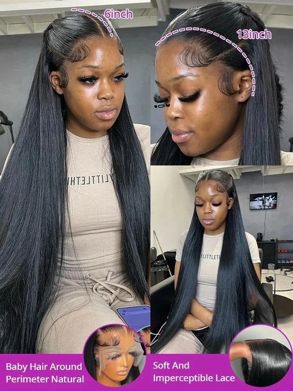 220 Density 360 13x4 Lace Front Wig For Black Women 40 46 Inch Lace Front Human Hair Wig 13x6 Transparent Bone Straight Lace Wig