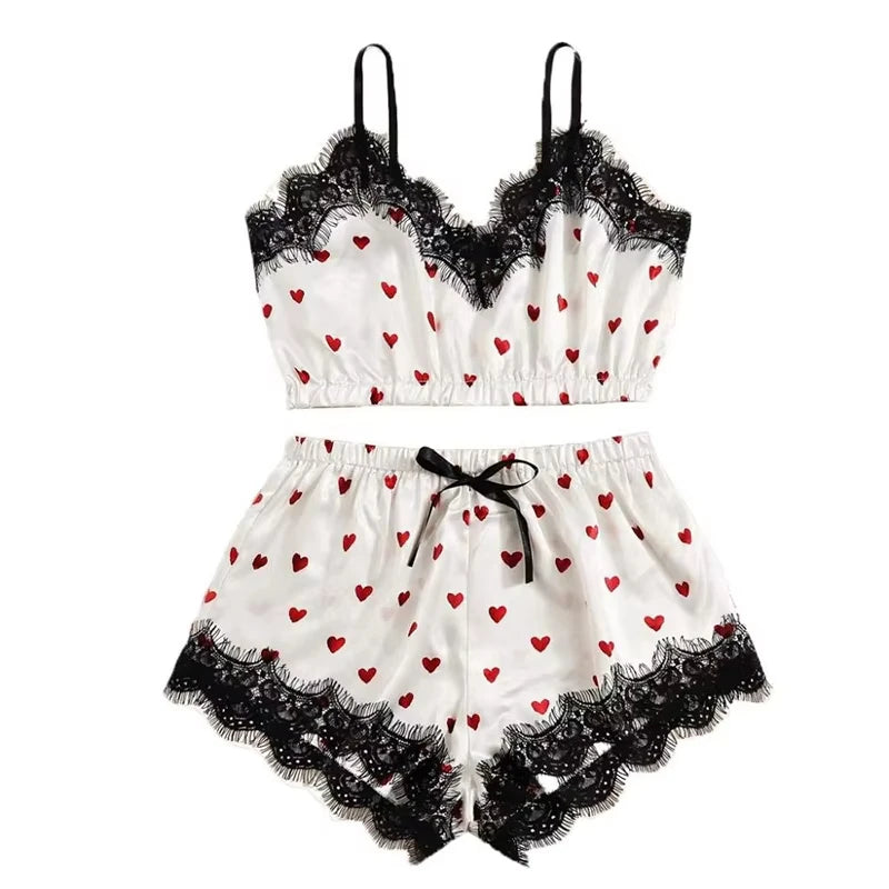 Pajama Suit Women Fashion V-Neck Stretch Satin Lace Sexy | SAMAG