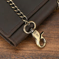 Men's Vintage Crazy Horse Leather Chain Wallet Genuine Leather Bifold Long Wallet Snap Card Holder Purse Zipper Coin Rfid Pocket