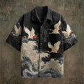 New Dark Green Embossed Pattern Fabric with Flying Crane | SAMAG