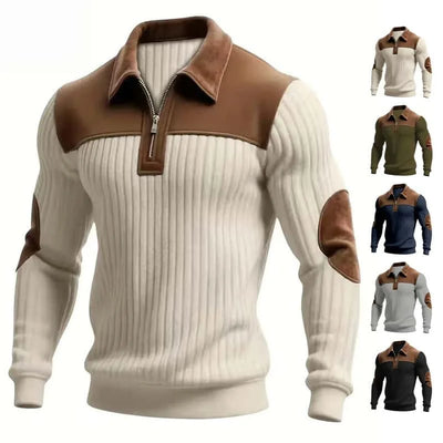 Spring and Autumn European Men's Outdoor Casual Button - up Stand - Up Collar Loose Corduroy Color - Blocked Sports | SAMAG
