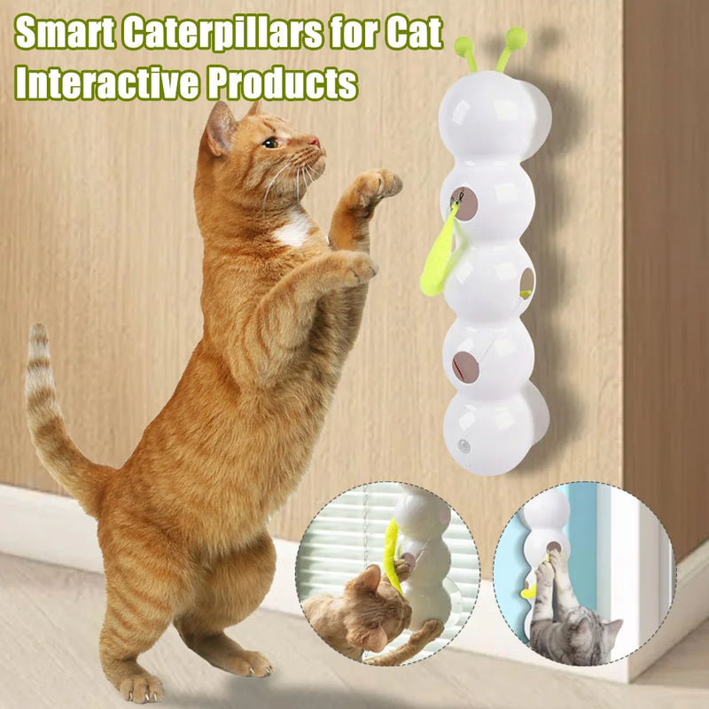 Interactive Caterpillar Cat Toy Motion Activated Teasing Stick with Feather Tail Rechargeable Intelligent Caterpillars Cat Toys