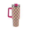 40Oz Stainless Steel Mug Coffee Cup Thermal Travel Car Auto Mugs Thermos Tumbler with Handle Chessboard  Chequer Fashion 1200ml
