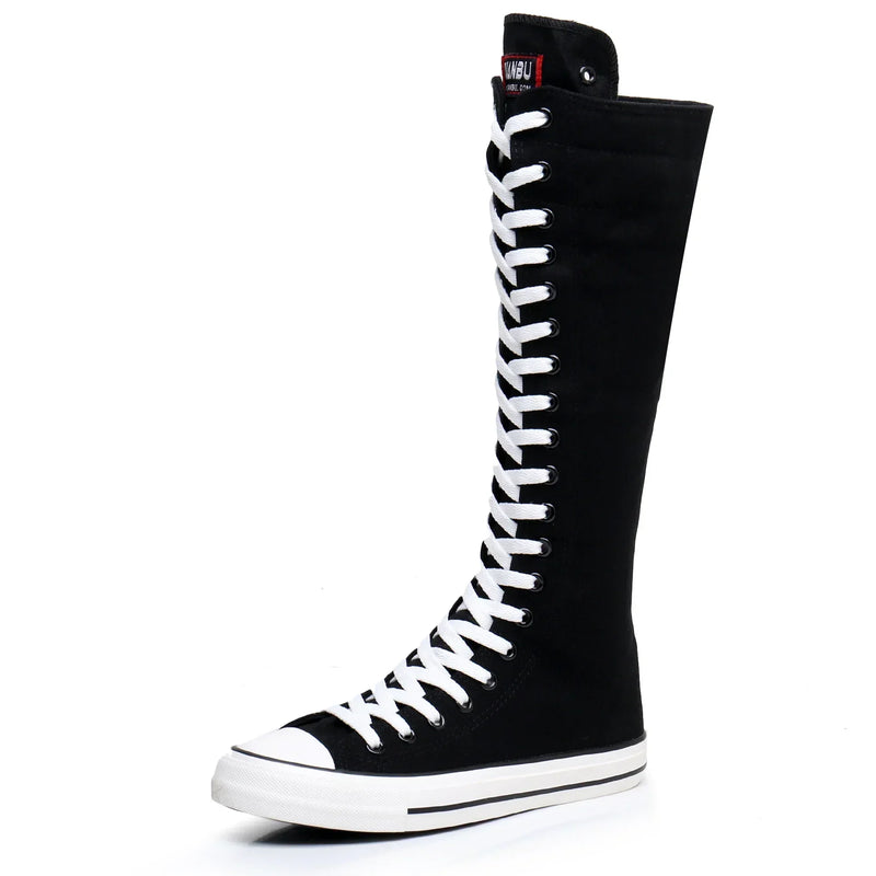 Boots Women Sneakers Canvas Casual High Top Shoes Long Boot Lace-Up Zipper Comfortable Flat Boot Sneakers Tenis Feminino