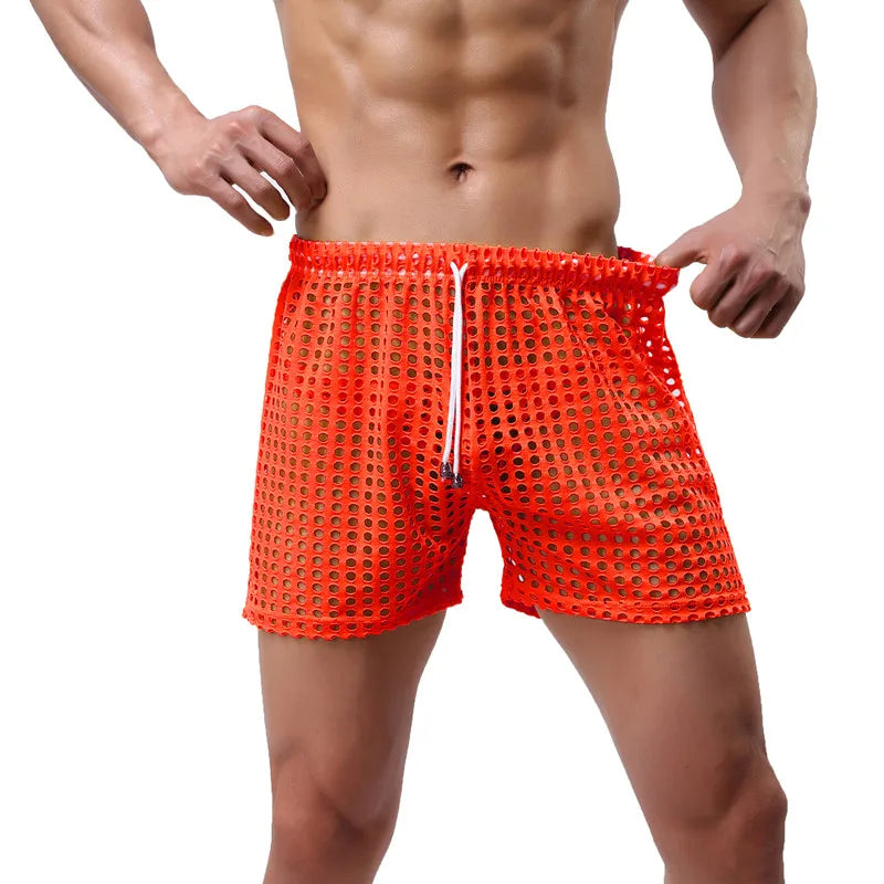 WOXUAN Men's Hollow Boxers New Fashion Loose Sexy Mesh Hollow Pants Comfortable Breathable Sexy Mesh Pants Quick Dry Underwear