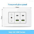 White Tempered Glass Italy USB Type C Smart Fast Charging Wall Socket Plugs Schuko Light Switch Panel Chile TV Sat Computer CAT6