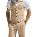 Men's Suit Linen 2 Piece Vests Short Pants Suits for Men Casual Summer Beach Groomsmen Wedding Waistcoat Set