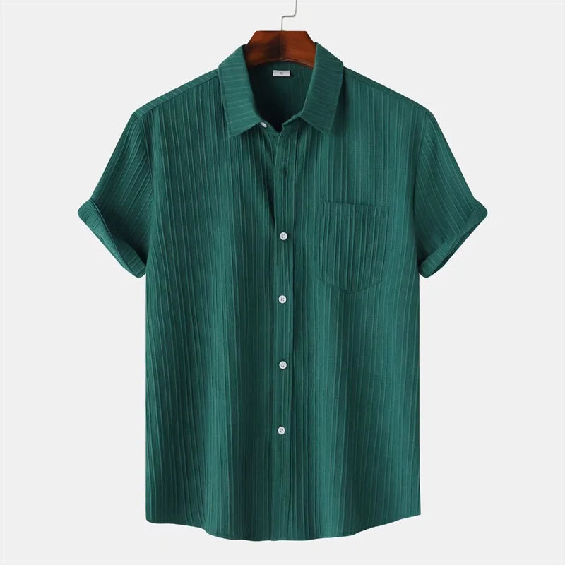 New 9 Color Men's Solid Striped Shirt Summer Fashion | SAMAG