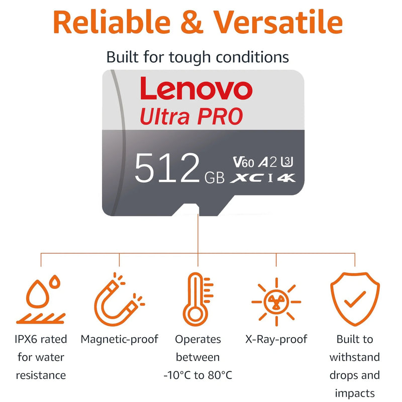 Lenovo Performance SD Card Class 10 Memory Card 128GB U3 V60 High Speed Flash Cards 512GB 256GB For Nintendo Switch