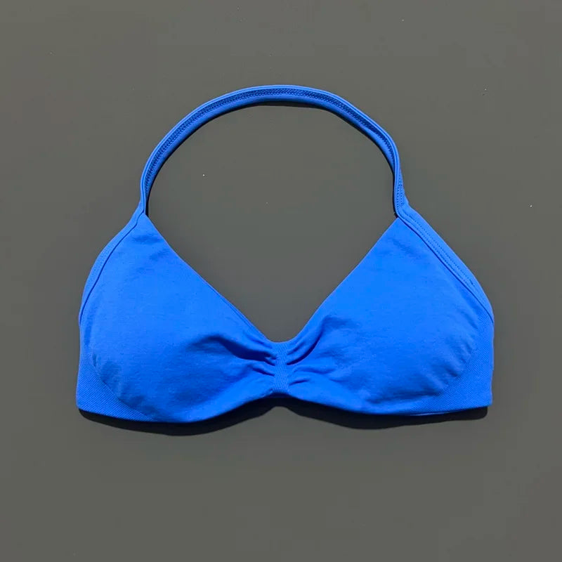 Sports Strappy Bra Yoga Underwear Women Gym Top Running Exercise Backless Bra High Support Active Wear Fitness Workout Halter