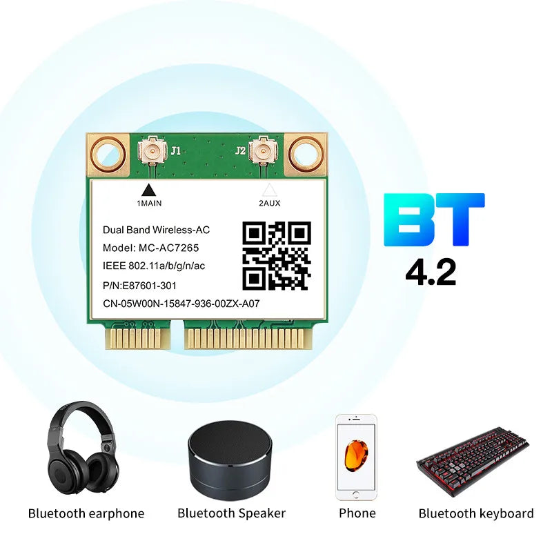 Wifi 5 1200Mbps Bluetooth 4.2 Half Mini PCI - E Card MC - AC7265 Wireless802.11ac 2.4G 5Ghz For Laptop Win - Visuel 3 | SAMAG