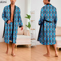 Men's Ice Silk Sleepwear Two-piece Set Kimono Bathrobe Gown Long Robe Pajamas Set Print Tiger Loose Casual Homewear Lounge Wear