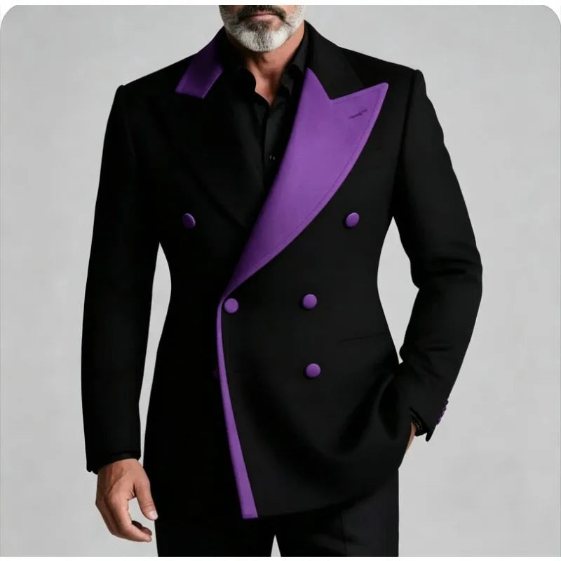 Men's Double Breasted Peak Lapel Wedding Suit Custom 3-Piece Groom Tuxedo Separates Formal Wedding Suit for Grooms Slim Fit Suit