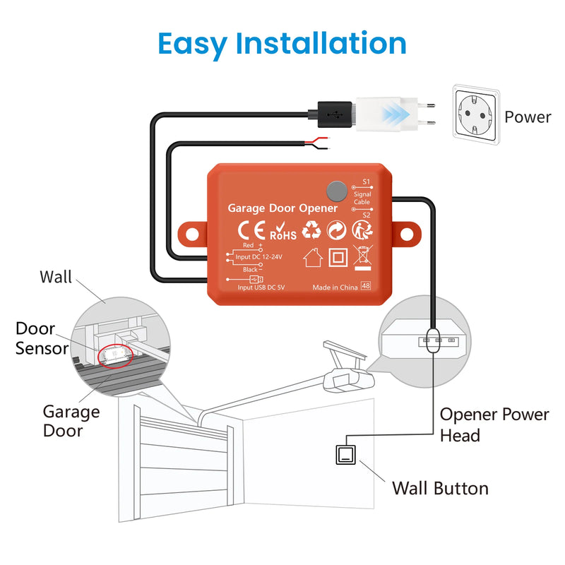 Tuya ZigBee 3.0 Garage Door Wireless Sensor Opener Controller Switch Control by Smart Life Works with Google Home Echo Alexa