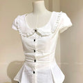 White Slim Sweet Shirt Women Puff Sleeve Cute Preppy - View 2 | SAMAG