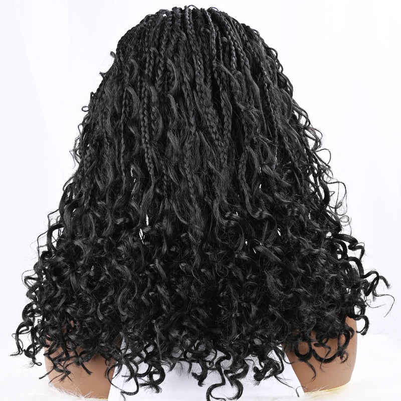 Bohemian Goddess 16 Inch Full Lace Synthetic Wig Natural Looking Box Braids with Curly Ends for Everyday Wear